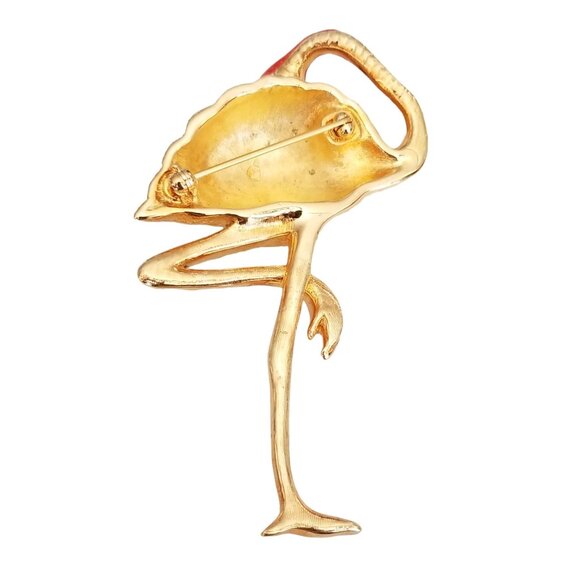Swarovski Coral Color Enamel Clear Rhinestone Flamingo Brooch Pin M359 - Picture 5 of 10